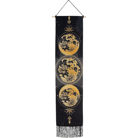 50" Linen Banner with Fringe - Triple Moon Oriental Flowers - Magick Magick.com