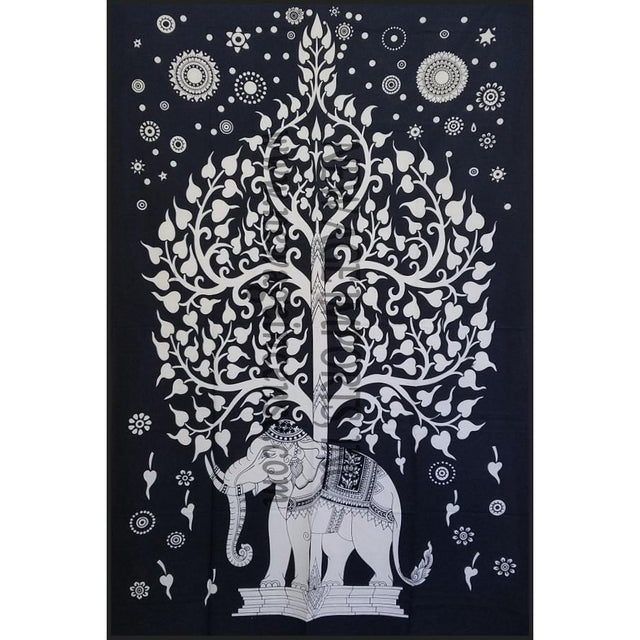 54" x 86" White Elephant Tree of Life Tapestry - Magick Magick.com