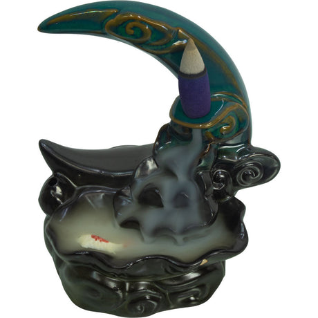 5.25" Ceramic Backflow Incense Burner - Koi Fish Moon - Magick Magick.com