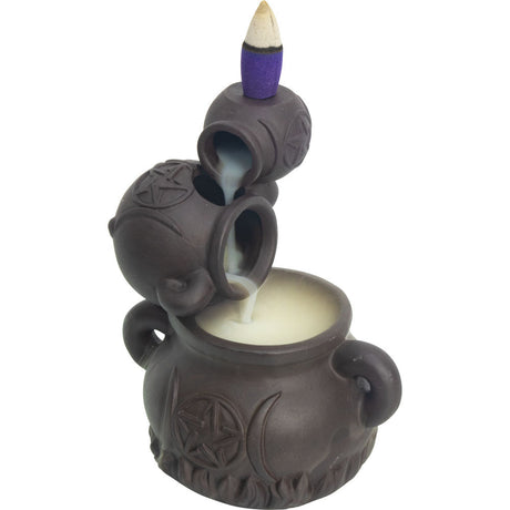 5.25" Ceramic Backflow Incense Burner - Triple Cauldrons - Magick Magick.com