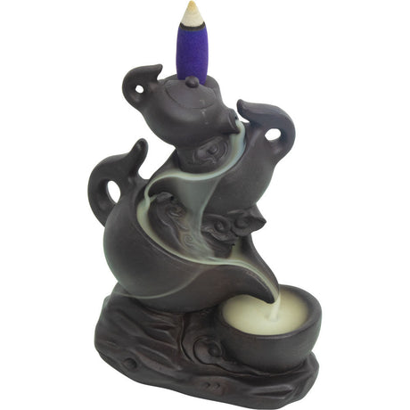 5.25" Ceramic Backflow Incense Burner - Triple Tea Pots - Magick Magick.com