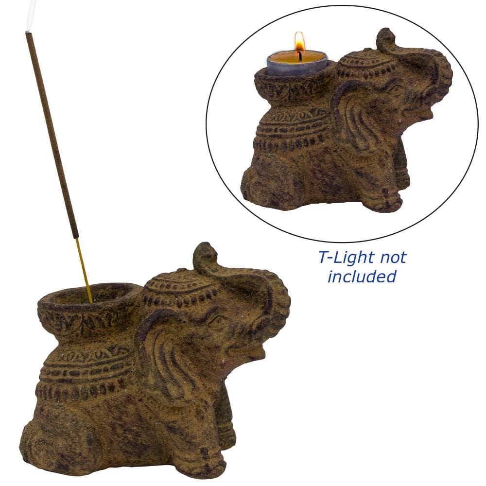 5.25" Volcanic Stone Incense Holder - Lucky Elephant - Sand - Magick Magick.com