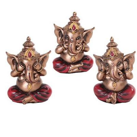 5.4" Ganesha Statue Set - See, Hear, Speak No Evil (Set of 3) - Magick Magick.com