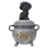 5.5" Black Cat on Cauldron Trinket Box - Magick Magick.com