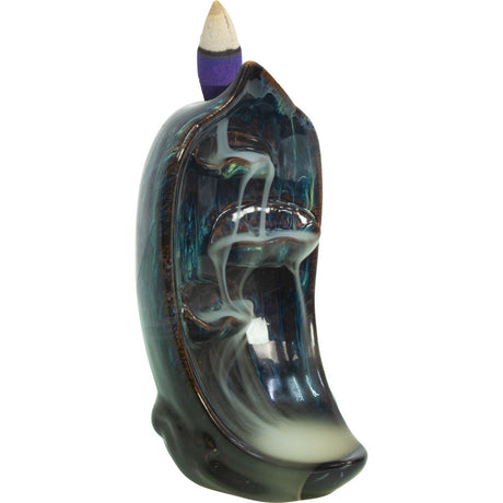 5.5" Ceramic Backflow Incense Burner - Cascading Wave - Magick Magick.com