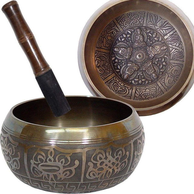 5.5" Embossed Singing Bowl - Five Dhyani Buddhas - Magick Magick.com