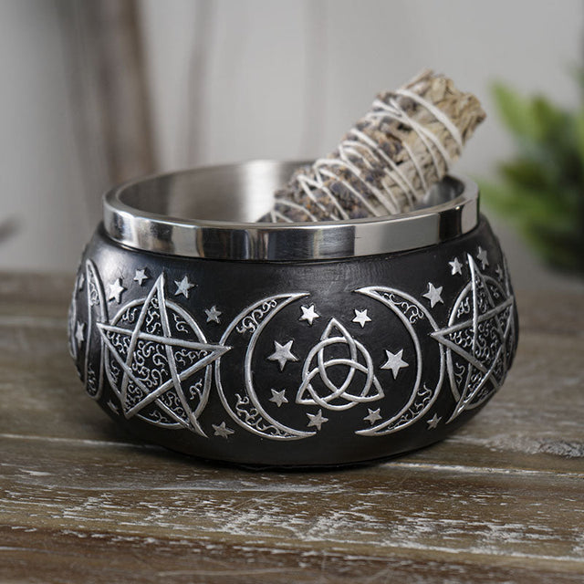 5.5" Triple Moon Pentagram Smudge Bowl - Magick Magick.com