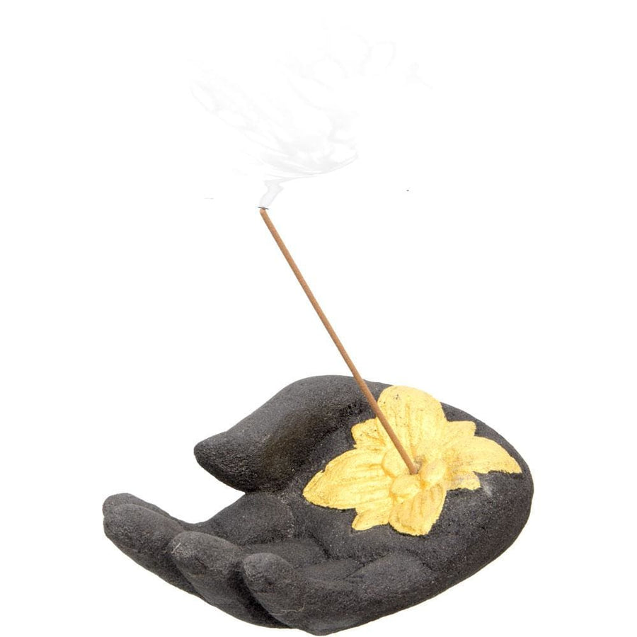 5.5" Volcanic Stone Incense Holder - Black Hand - Magick Magick.com