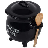 5.5" Witches Broth Cauldron Ceramic Bowl with Broom Spoon - Magick Magick.com