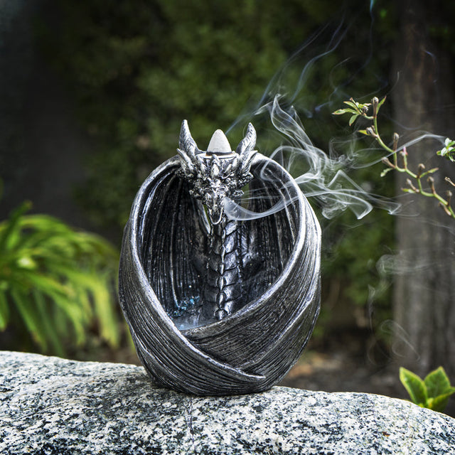 5.7" Silver Dragon Wings Backflow Incense Burner - Magick Magick.com