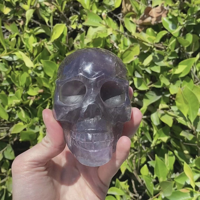 Natural Purple Fluorite Hand Carved Skull - 2.44 lbs (4.5 x 3 x 3.5)