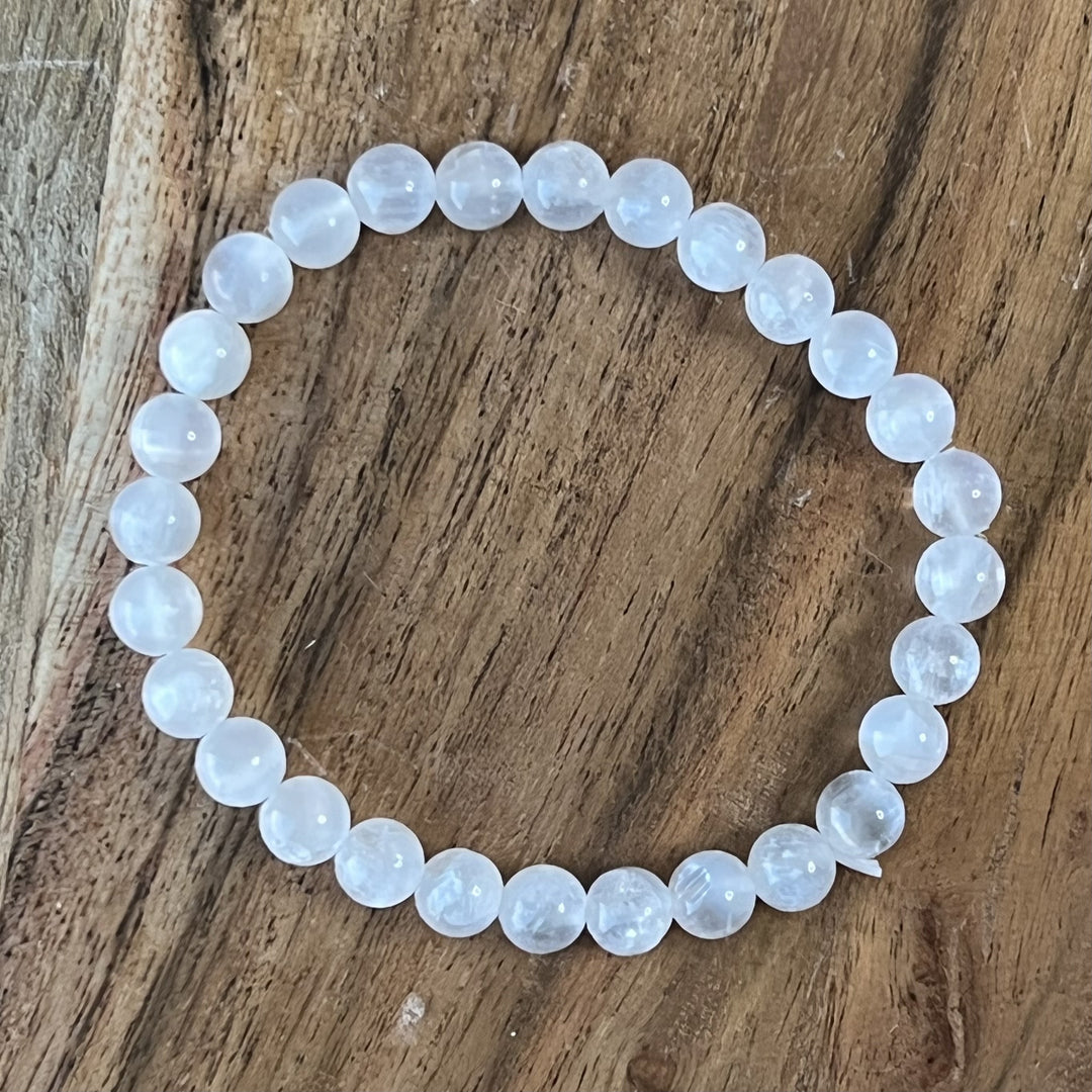 6-8 mm Elastic Bracelet Round Beads - Selenite - Magick Magick.com