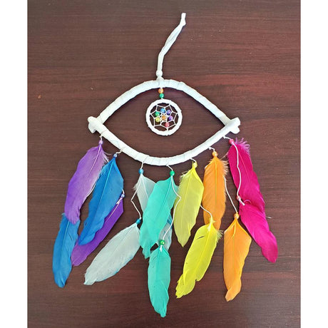 6" Dream Catcher - Rainbow Feather Evil Eye - Magick Magick.com