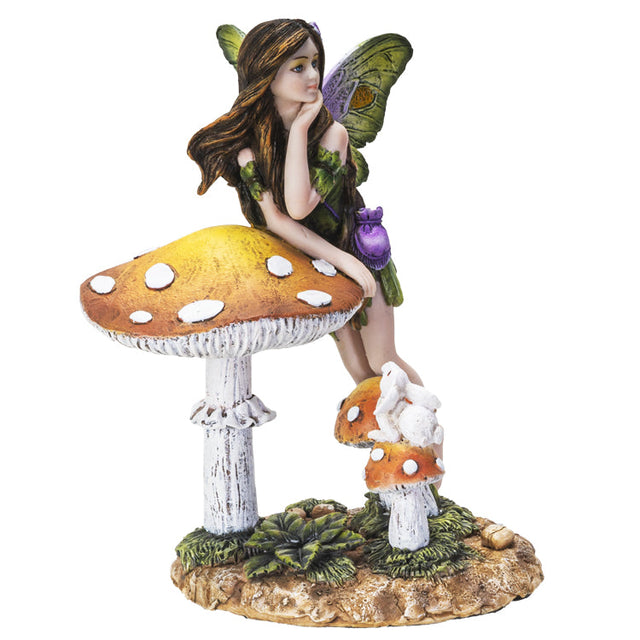 6" Fairy Statue - Mushroom Fairy with Bunny - Magick Magick.com