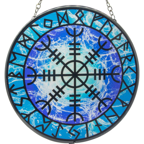 6" Glass Suncatcher - Helm of Awe with Runes - Magick Magick.com