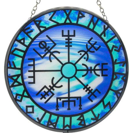 6" Glass Suncatcher - Vegvisir with Runes - Magick Magick.com