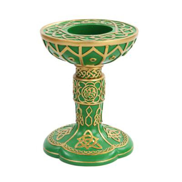 6" Gold & Green Celtic Tealight Candle Holder - Magick Magick.com