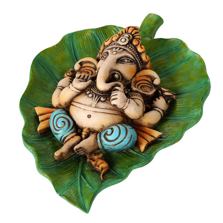 6" Hindu Statue - Ganesha on Peepal Leaf (Colorful) - Magick Magick.com