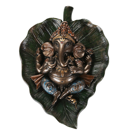 6" Hindu Statue - Ganesha on Peepal Leaf - Magick Magick.com