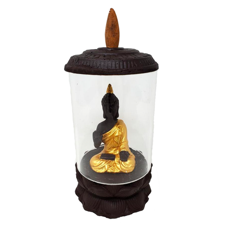6" Polyresin Backflow Incense Burner - Buddha in Acrylic Jar - Magick Magick.com