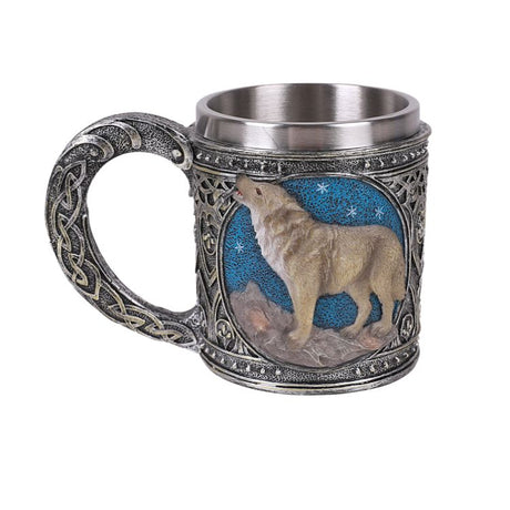 6" Stainless Steel Resin Mug - Grey Wolf - Magick Magick.com