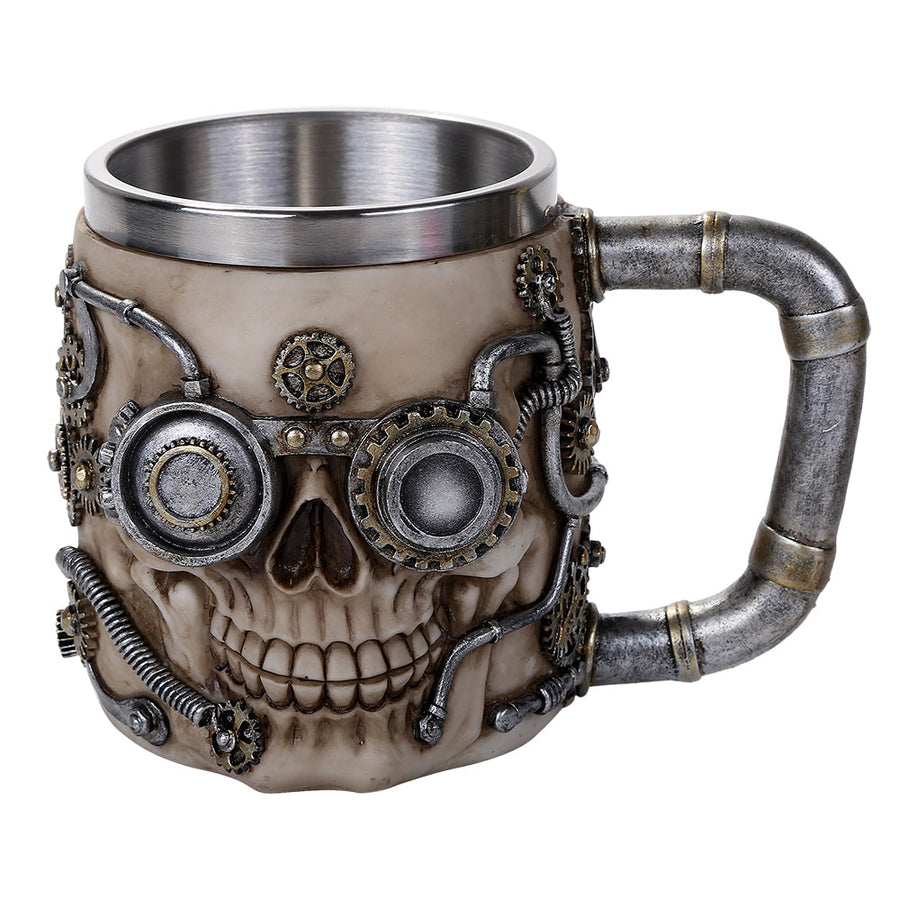 6" Stainless Steel Resin Mug - Steampunk Skull - Magick Magick.com