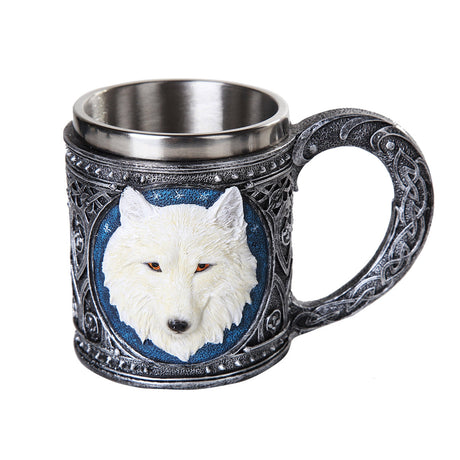 6" Stainless Steel Resin Mug - White Wolf - Magick Magick.com