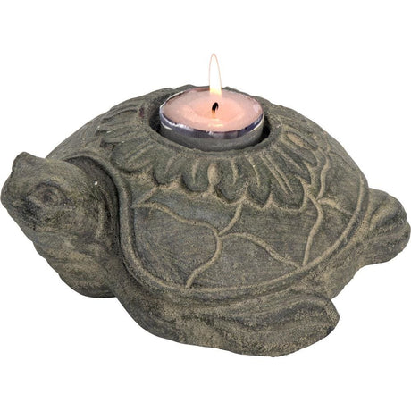 6" Volcanic Stone Statue Tealight Holder - Lotus Turtle - Magick Magick.com