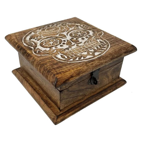 6" x 6" Skull Carved Wood Box - Magick Magick.com