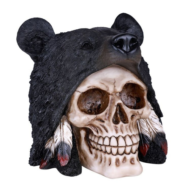 6.2" Skull with Black Bear Hat Statue - Magick Magick.com