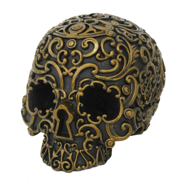 6.25" Black and Gold Ornate Skull Statue - Magick Magick.com