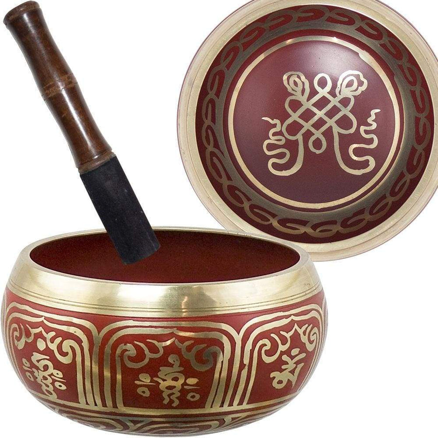 6.25" Colored Singing Bowl - Endless Knot Red - Magick Magick.com