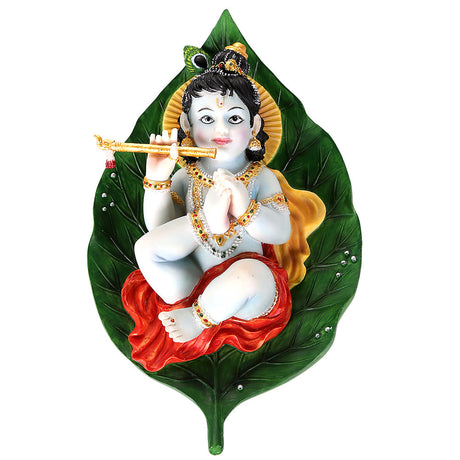 6.25" Hindu Statue - Baby Krishna on Peepal Leaf (Colorful) - Magick Magick.com