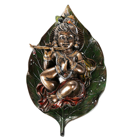 6.25" Hindu Statue - Baby Krishna on Peepal Leaf - Magick Magick.com
