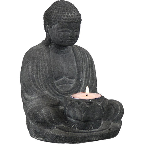 6.25" Volcanic Stone Statue Tealight Holder - Buddha Charcoal - Magick Magick.com