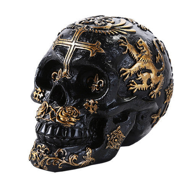 6.5" Gilded Coat of Arms Skull Statue - Magick Magick.com