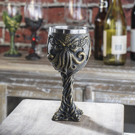 6.5" Resin & Stainless Steel Chalice / Goblet - Cthulhu - Magick Magick.com