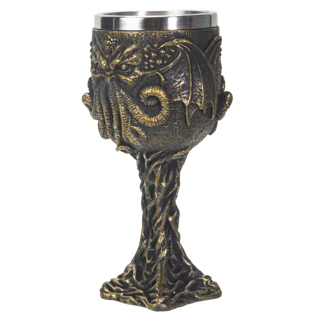 6.5" Resin & Stainless Steel Chalice / Goblet - Cthulhu - Magick Magick.com