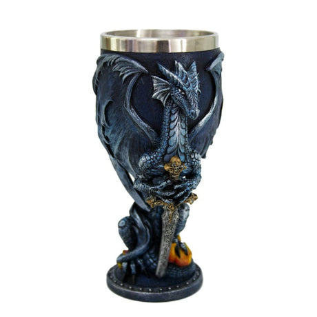 6.5" Resin & Stainless Steel Chalice / Goblet - Dragon with Sword - Magick Magick.com