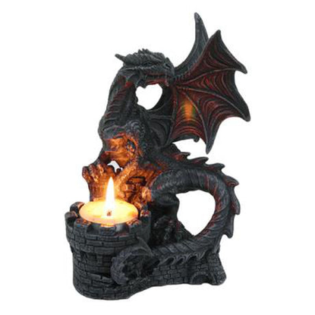 6.6" Dragon on Castle Tealight Candle Holder - Magick Magick.com