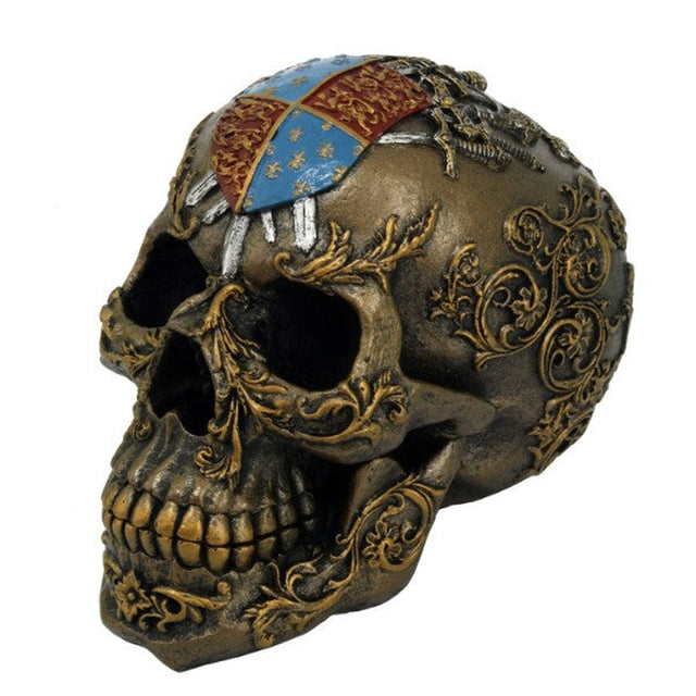 6.75" Medieval Crest Skull Statue - Magick Magick.com