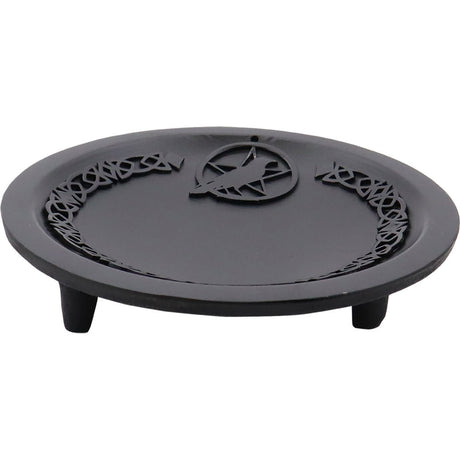 7" Cast Iron Offering Plate Incense Holder - Raven with Pentacle - Magick Magick.com