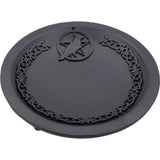 7" Cast Iron Offering Plate Incense Holder - Raven with Pentacle - Magick Magick.com