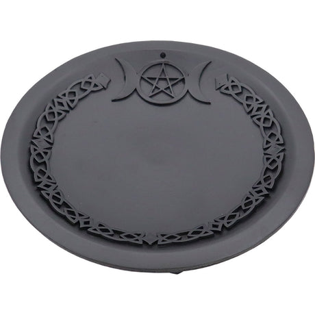 7" Cast Iron Offering Plate Incense Holder - Triple Moon with Pentacle - Magick Magick.com