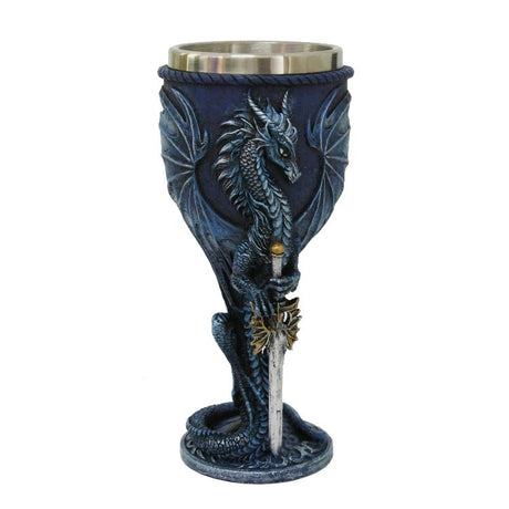 7" Chalice / Goblet - Dragon with Sword - Blue - Magick Magick.com