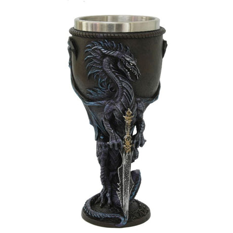 7" Chalice / Goblet - Dragon with Sword - Dark Blue - Magick Magick.com