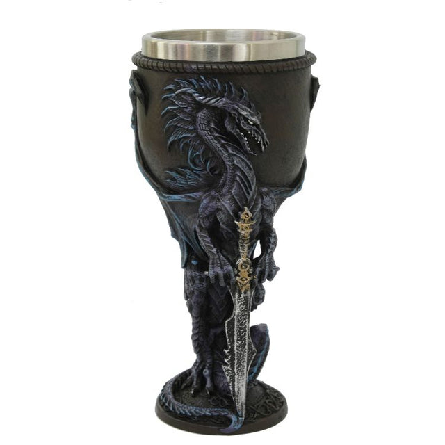 7" Chalice / Goblet - Dragon with Sword - Dark Blue - Magick Magick.com