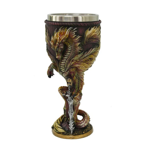 7" Chalice / Goblet - Dragon with Sword - Yellow - Magick Magick.com