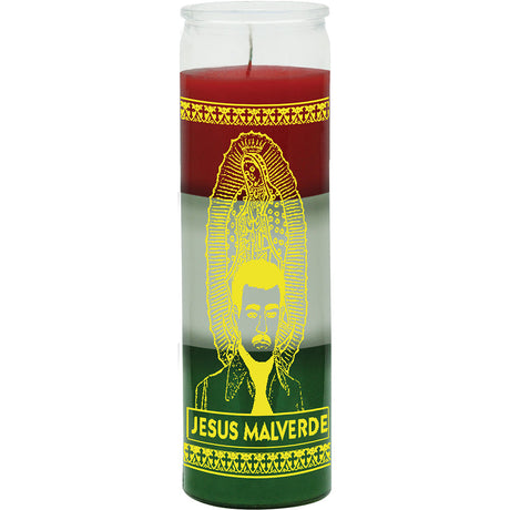 7 Day Candle 3 Colors Jesus Malverde - Red/White/Green - Magick Magick.com