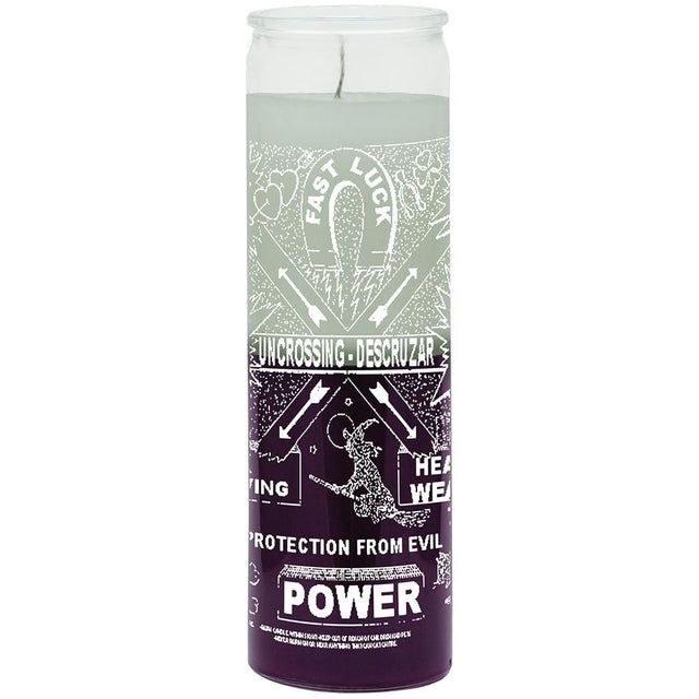 7 Day Glass Candle 2 Color Uncrossing Protection from Evil - White / Purple - Magick Magick.com